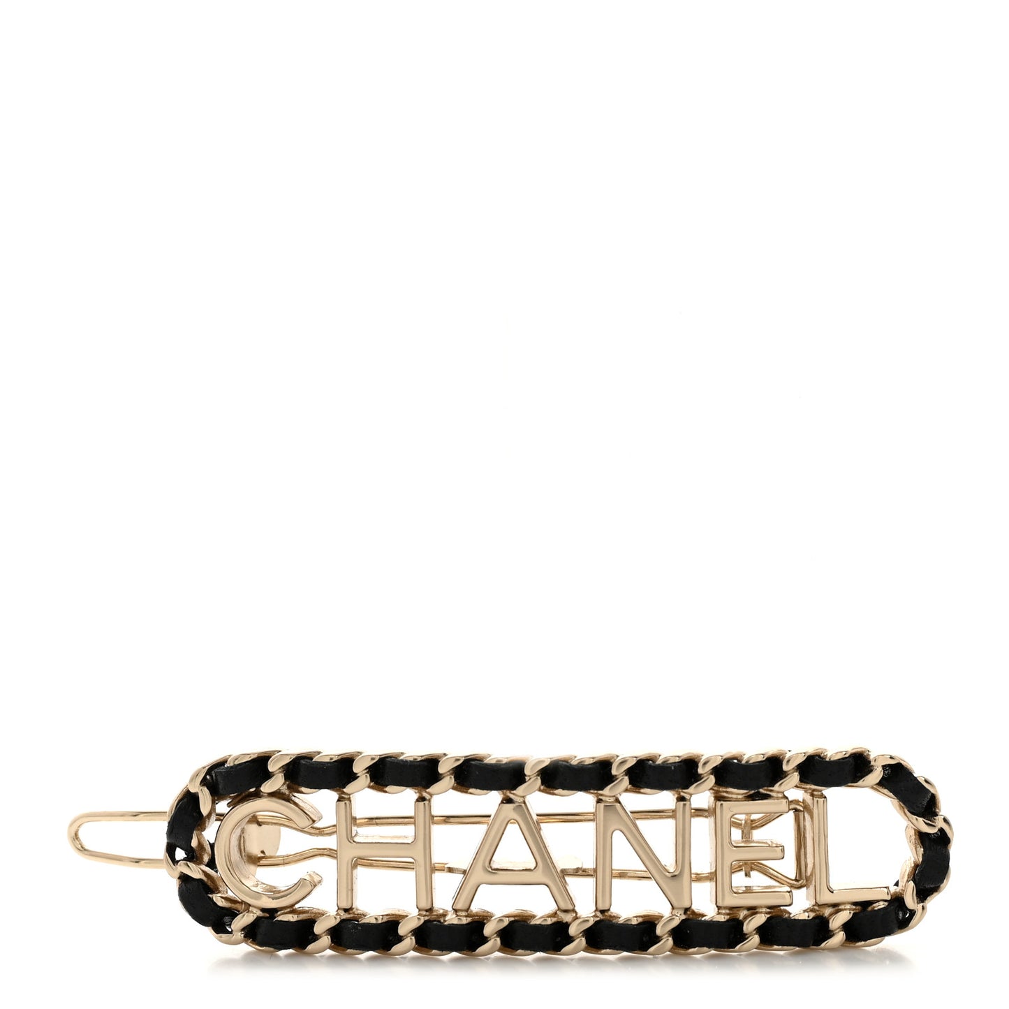 Metal Lambskin Vintage Allure Logo Hair Clip Black Gold