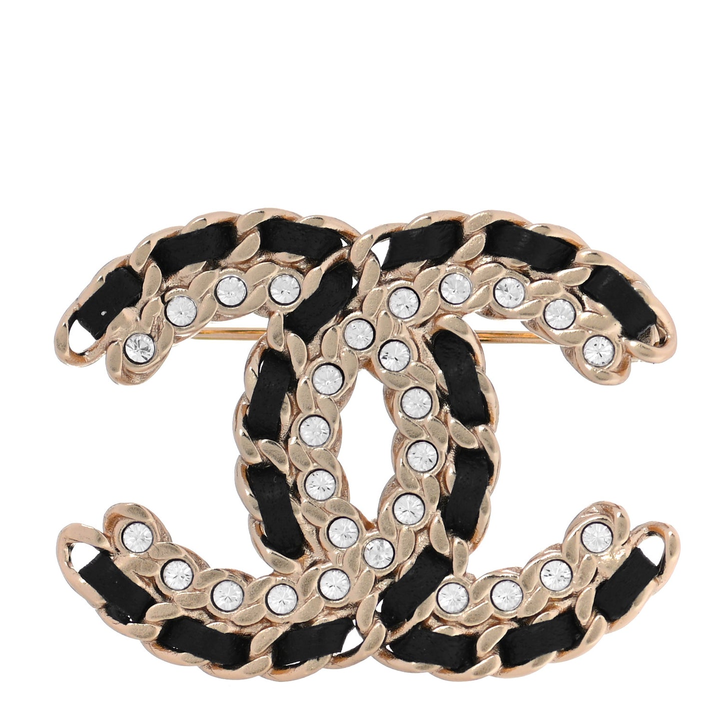 Lambskin Crystal Vintage Allure CC Chain Brooch Black Gold