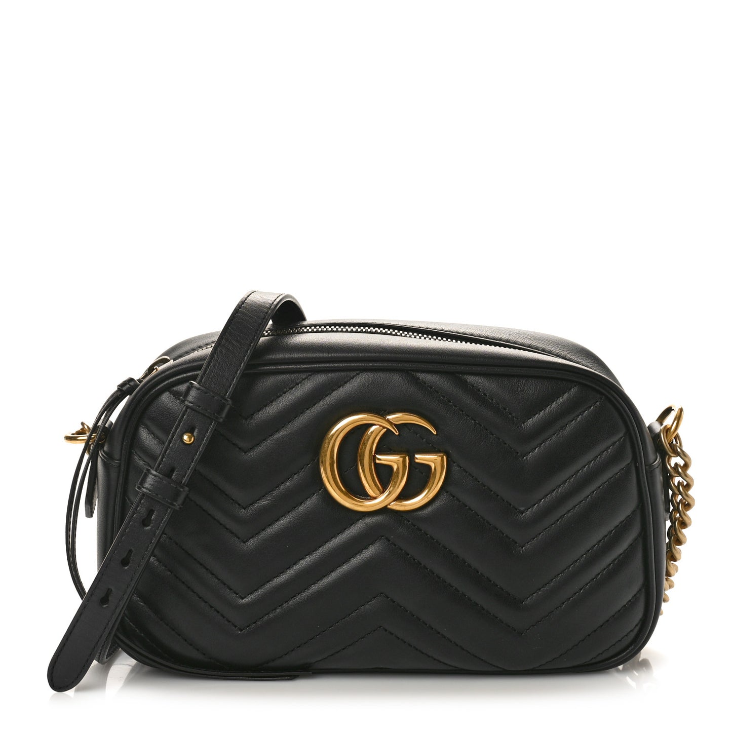 Calfskin Matelasse Small GG Marmont Chain Shoulder Bag Black