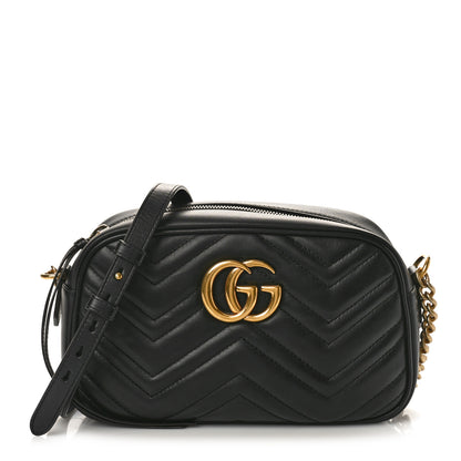 Gucci Calfskin Matelasse Small GG Marmont Chain Shoulder Bag Black 1 of 10