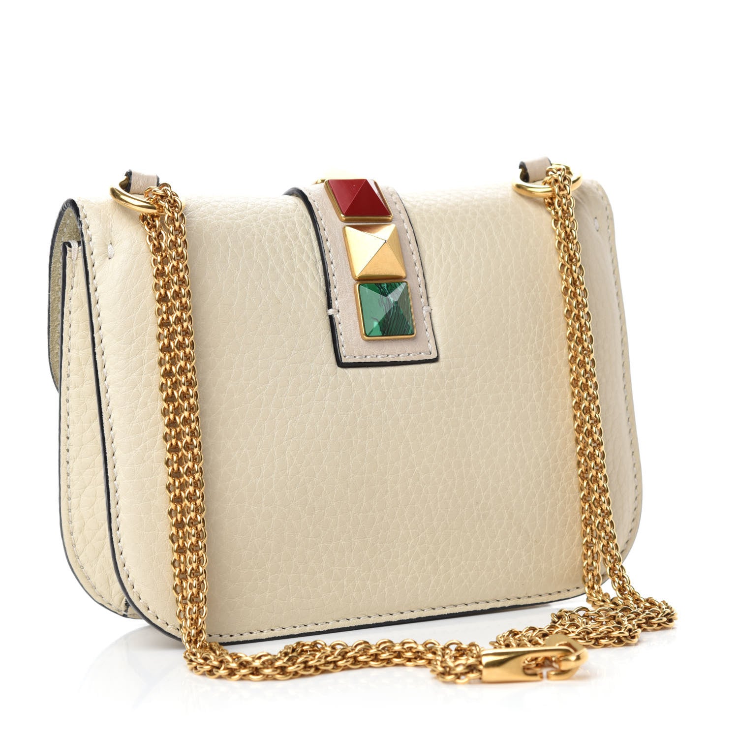 Valentino Garavani Pebbled Calfskin Rockstud Rolling Small Glam Lock Flap Ivory 3 of 13