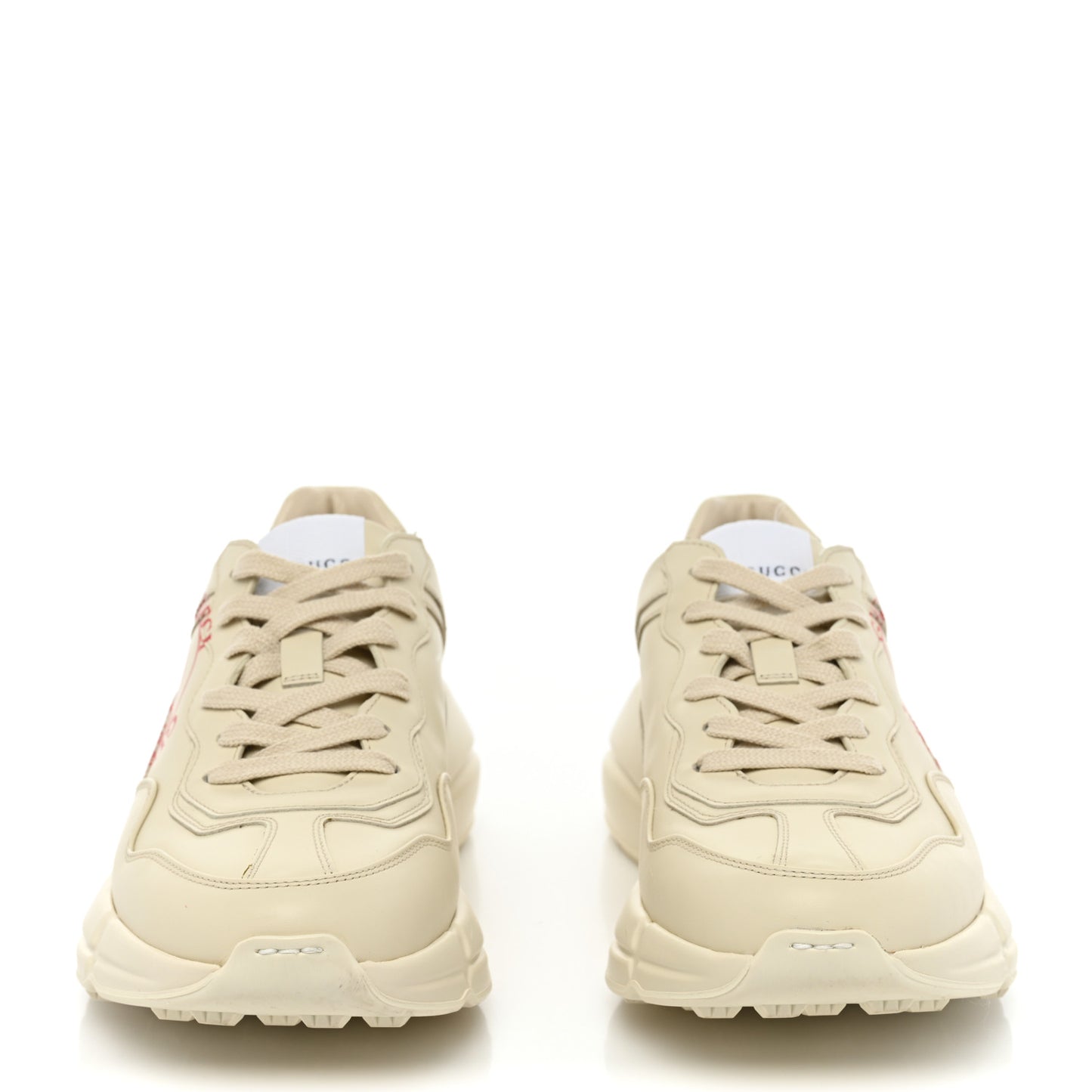 Calfskin Mens Gucci Disk Rhyton Sneakers 5 Ivory Red