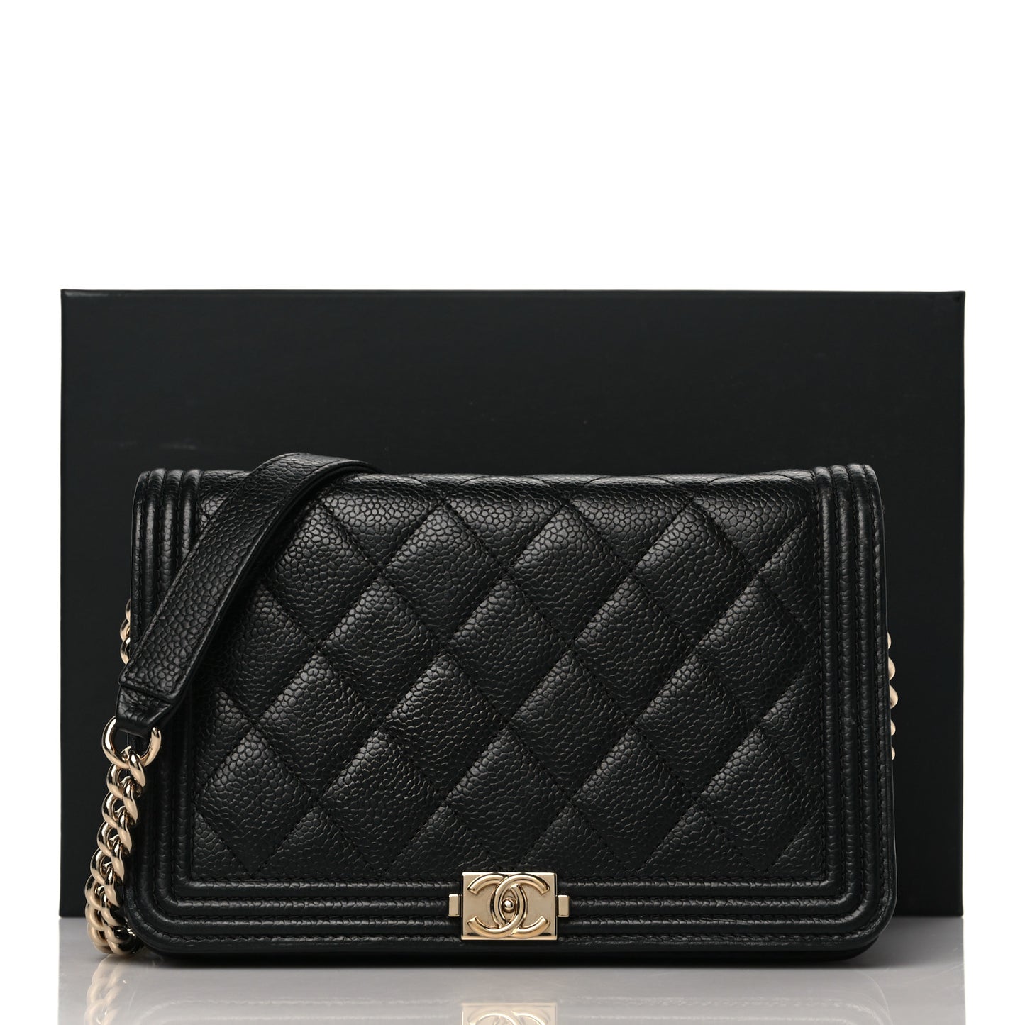 Caviar Quilted Boy Wallet On Chain WOC Black
