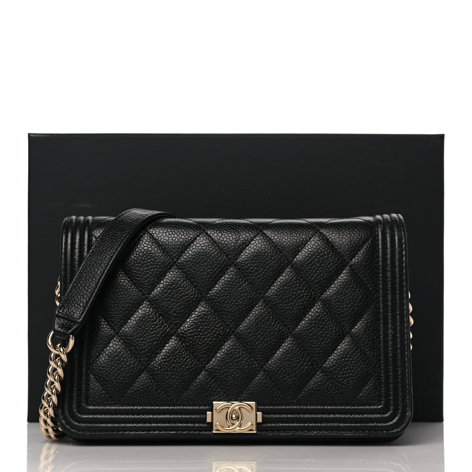 Chanel Caviar Quilted Boy Wallet On Chain WOC Black 10 of 10