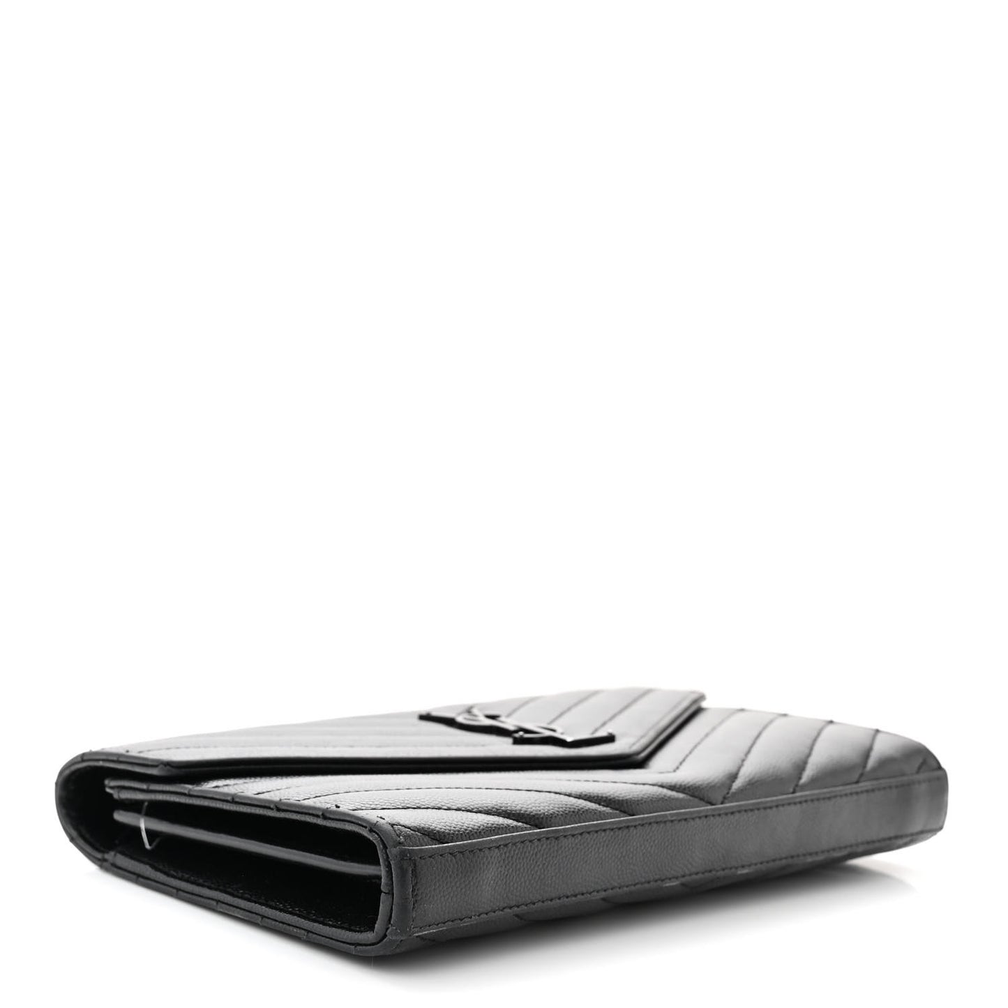 Grain De Poudre Matelasse Chevron Monogram Monochrome Chain Wallet Black