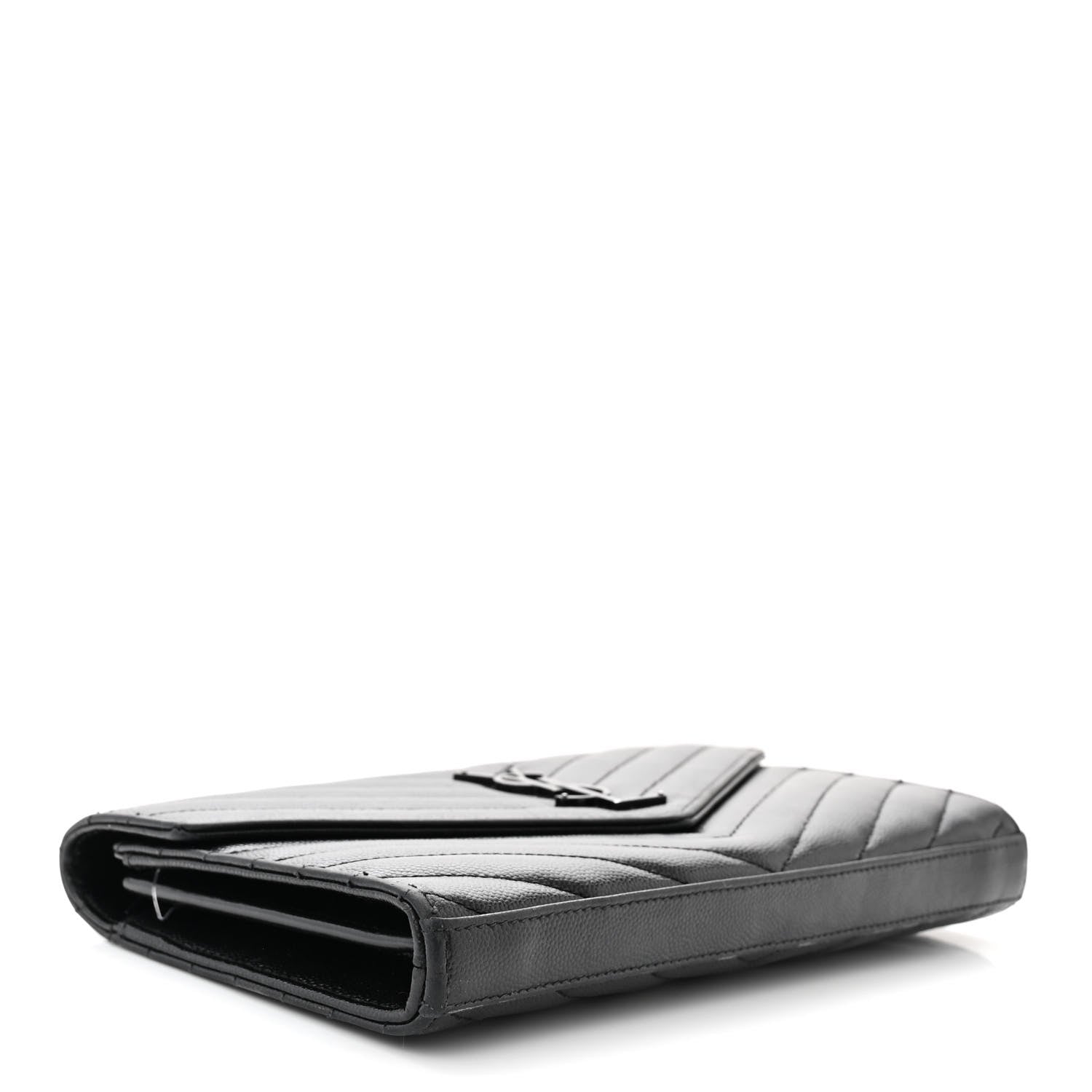 Saint Laurent Grain De Poudre Matelasse Chevron Monogram Monochrome Chain Wallet Black 4 of 16