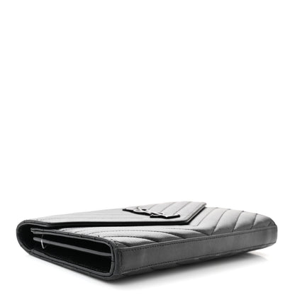 Saint Laurent Grain De Poudre Matelasse Chevron Monogram Monochrome Chain Wallet Black 4 of 16