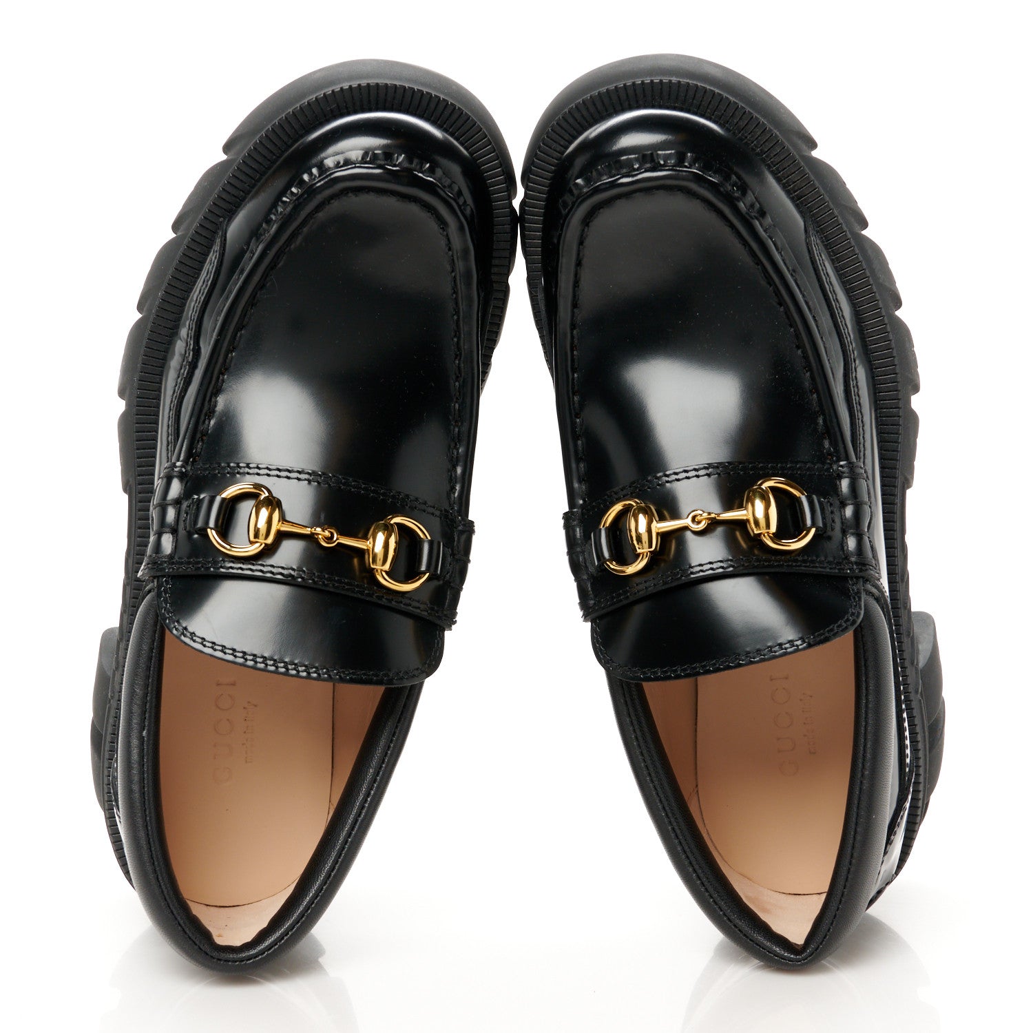 Gucci Magnum Calfskin Nappa Samoa Womens Horsebit Platform Chunky Lug Sole 40mm Loafers 35 Black 2 of 11