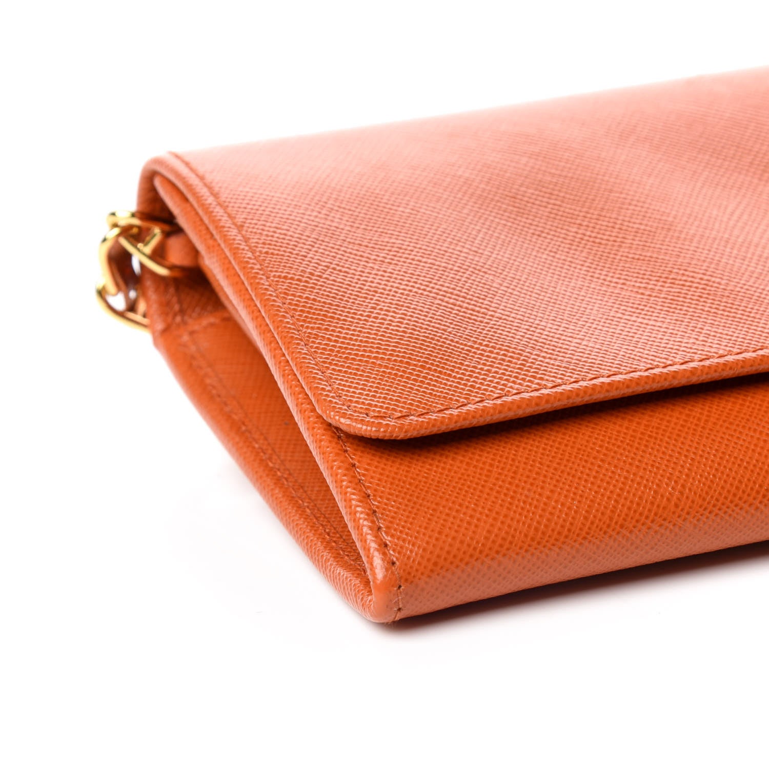 Prada Saffiano Metal Chain Wallet Papaya 5 of 8