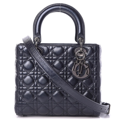 Christian Dior Metallic Lambskin Cannage Medium Lady Dior Navy Blue 1 of 11