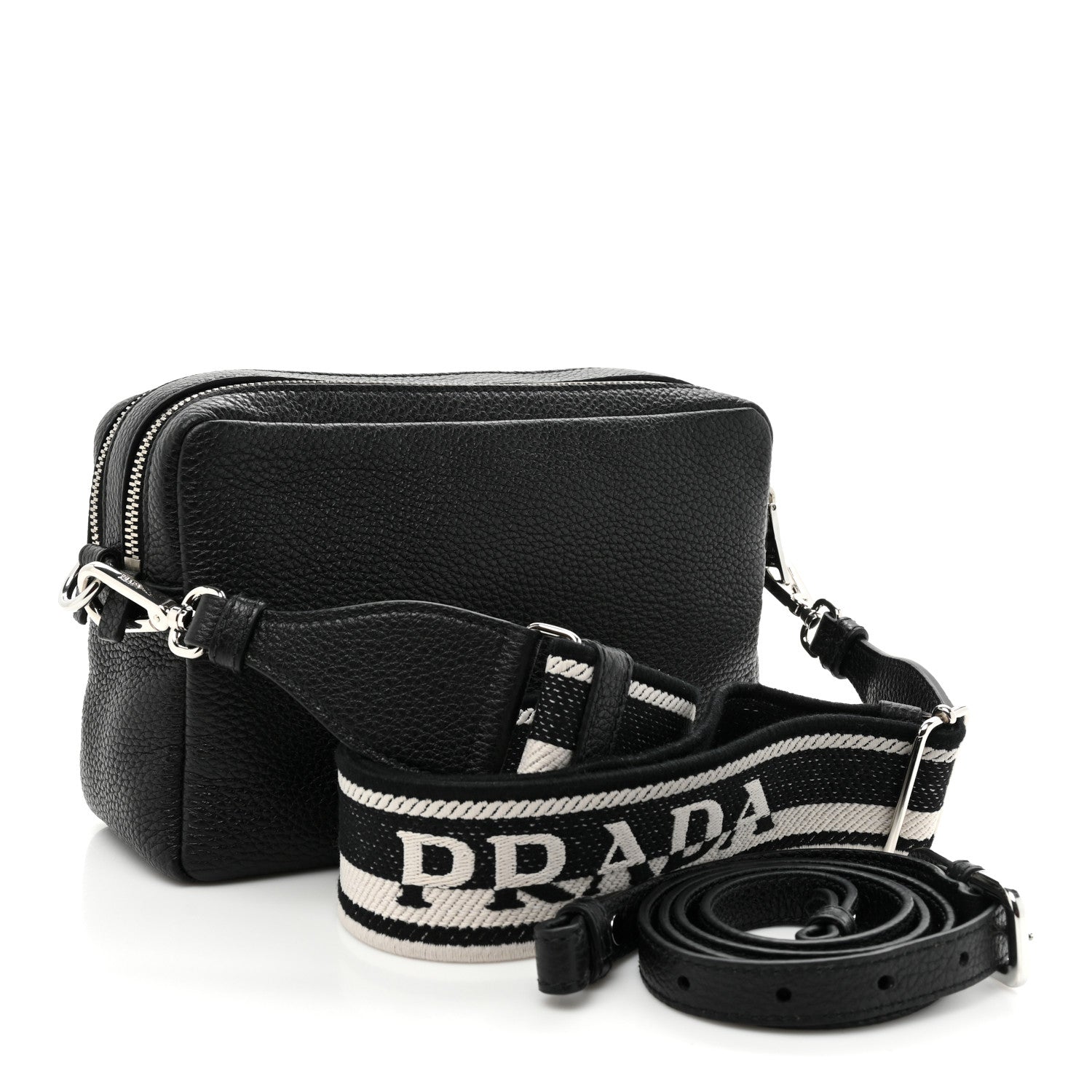 Prada Vitello Daino Soft Medium Double Zip Shoulder Bag Black 3 of 14