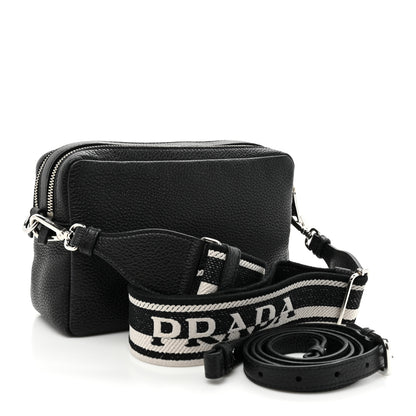 Prada Vitello Daino Soft Medium Double Zip Shoulder Bag Black 3 of 14