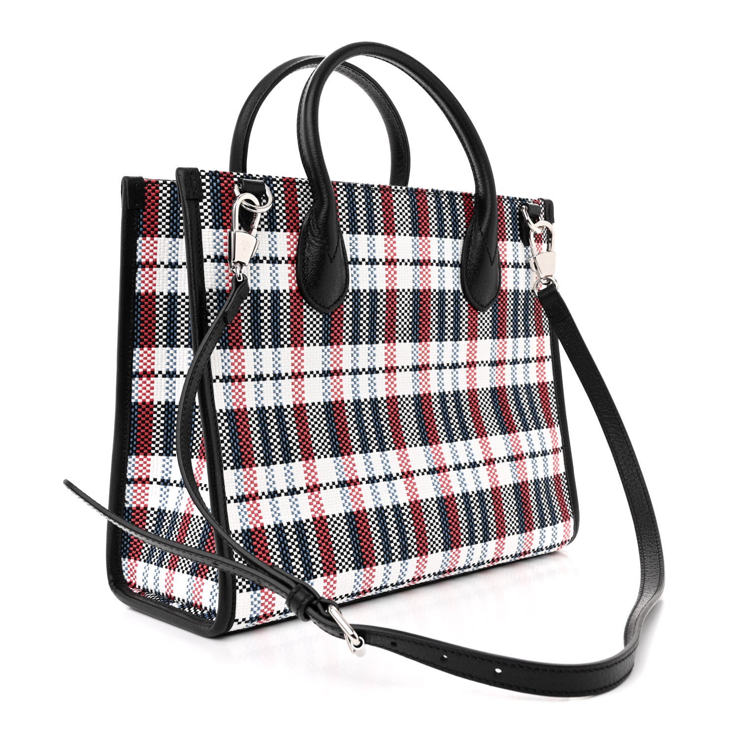 Gucci Canvas Plaid ICCUG Embroidered Small Tote Bag Black White Red Blue Smile Yellow 3 of 12