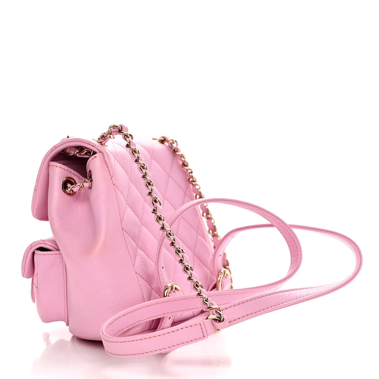 Shiny Caviar Quilted Small Duma Pockets Drawstring Backpack Lilac