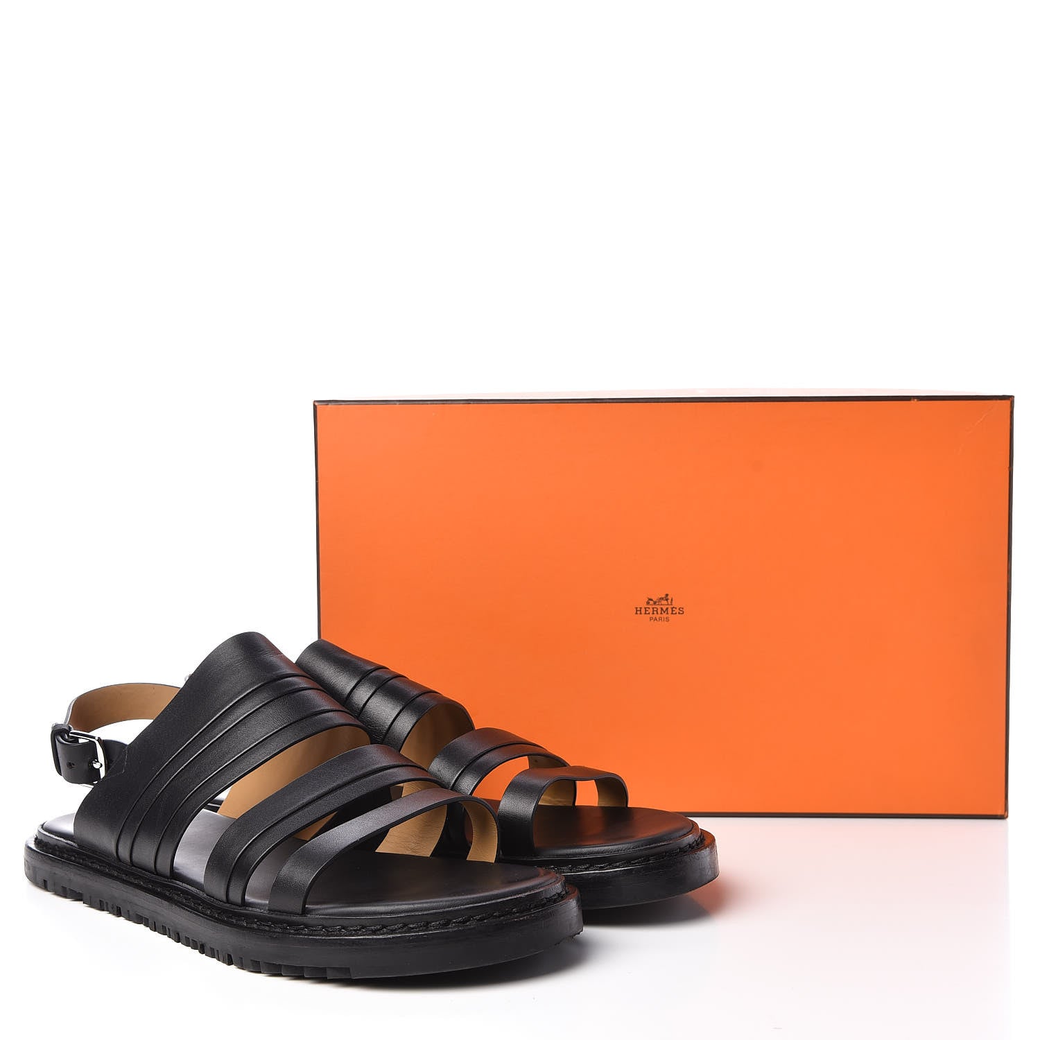 Hermes Calfskin Mens Buckle Sandals 43 Black 10 of 10
