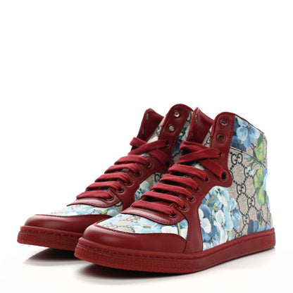 Gucci GG Supreme Monogram Blooms Womens High Top Sneakers 37.5 Beige Blue Navy Red 3 of 8