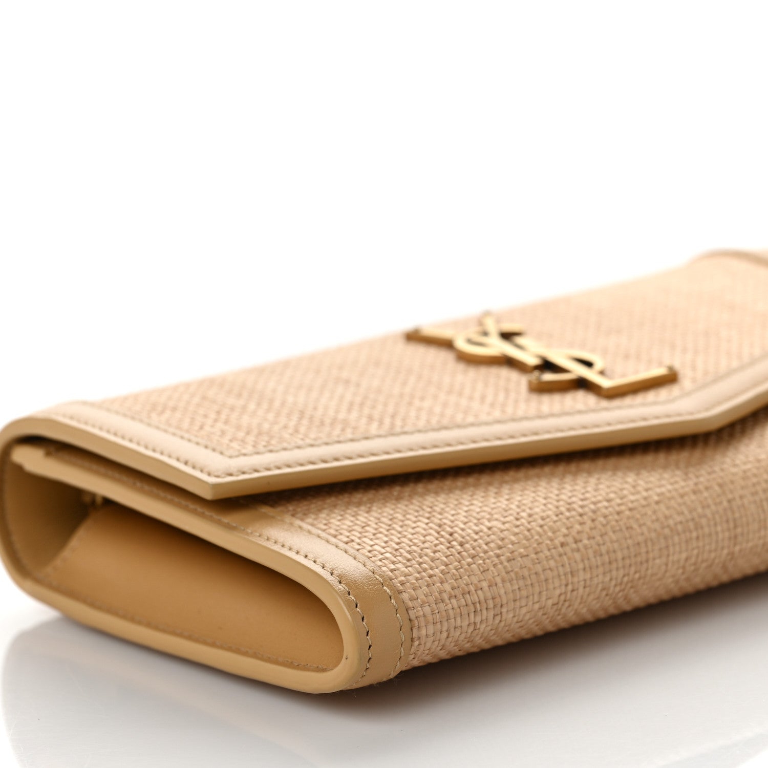 Saint Laurent Micro Raffia Monogram Uptown Chain Wallet Natural Hay Blush 7 of 8
