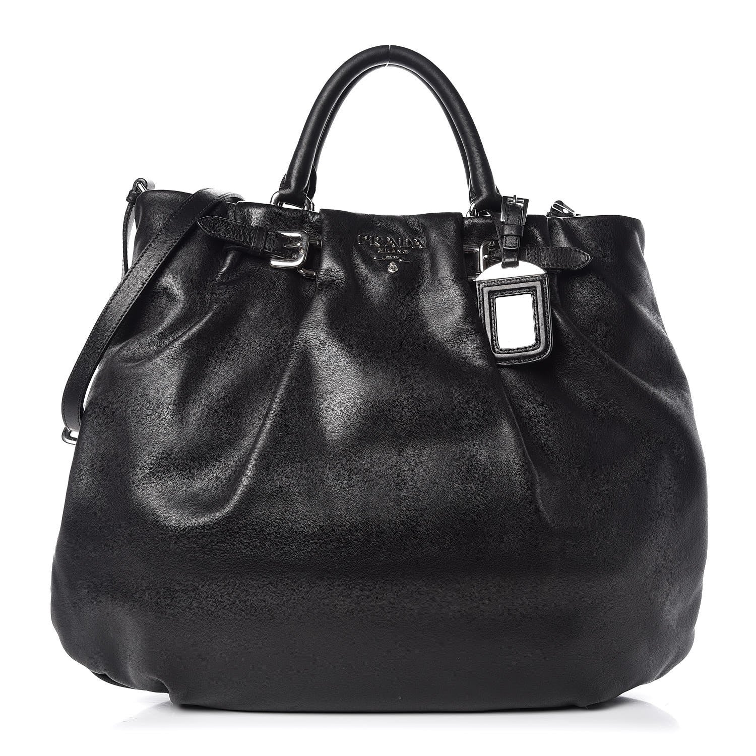 Prada Soft Calf Pleated Tote Black 1 of 11