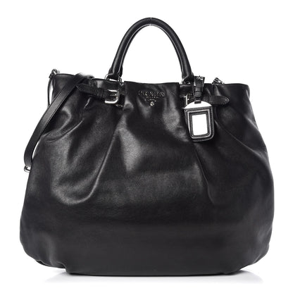 Prada Soft Calf Pleated Tote Black 1 of 11