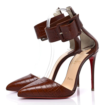 Christian Louboutin Calfskin Crocodile Embossed Harler 100 Ankle Strap Pumps 36 Cuoio 3 of 7