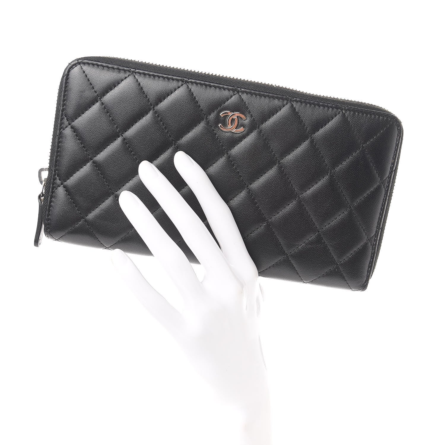 Chanel Lambskin Quilted Large Zip Around Organizer Wallet Black 2 of 11