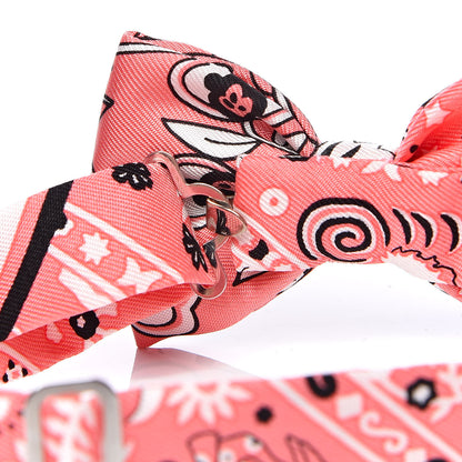 Hermes Silk Peuple Du Vent Bandana Twill Bow Tie Rose Malabar Black White 4 of 6
