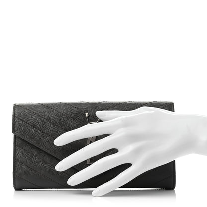 Saint Laurent Grain De Poudre Matelasse Chevron Monogram Flap Wallet Pebble 2 of 7
