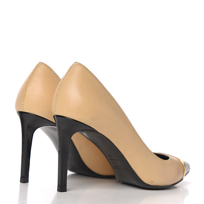 Saint Laurent Mat Glossy Nappa Cap Toe Paris 105 Pumps 37 Nude Powder Black 4 of 11