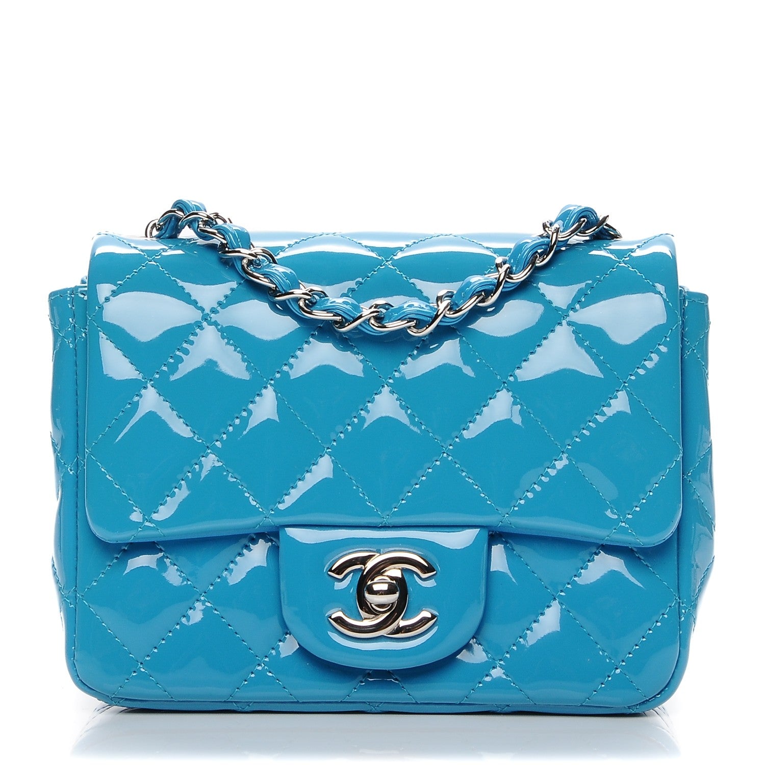 Chanel Patent Quilted Mini Square Flap Turquoise 1 of 8