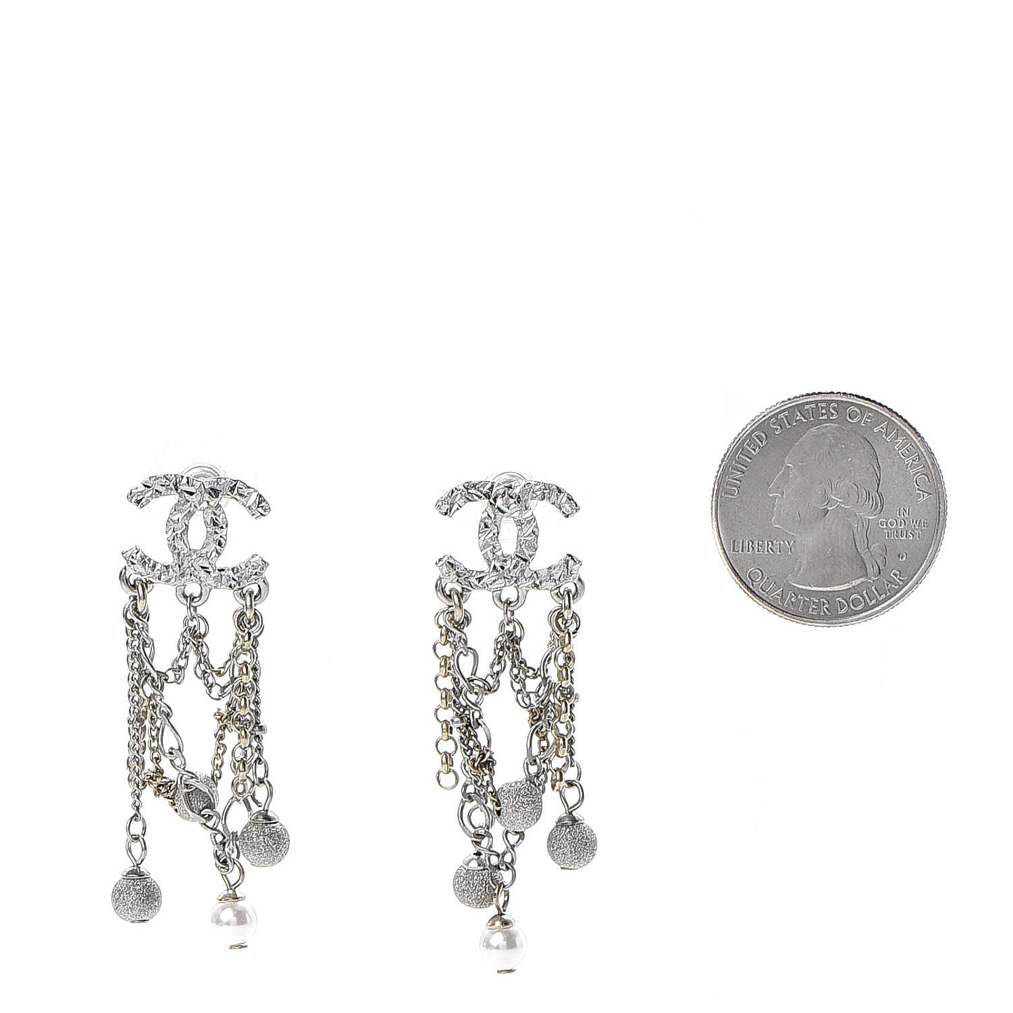 Pearl CC Chain Drop Earrings Light Gold Pearly White