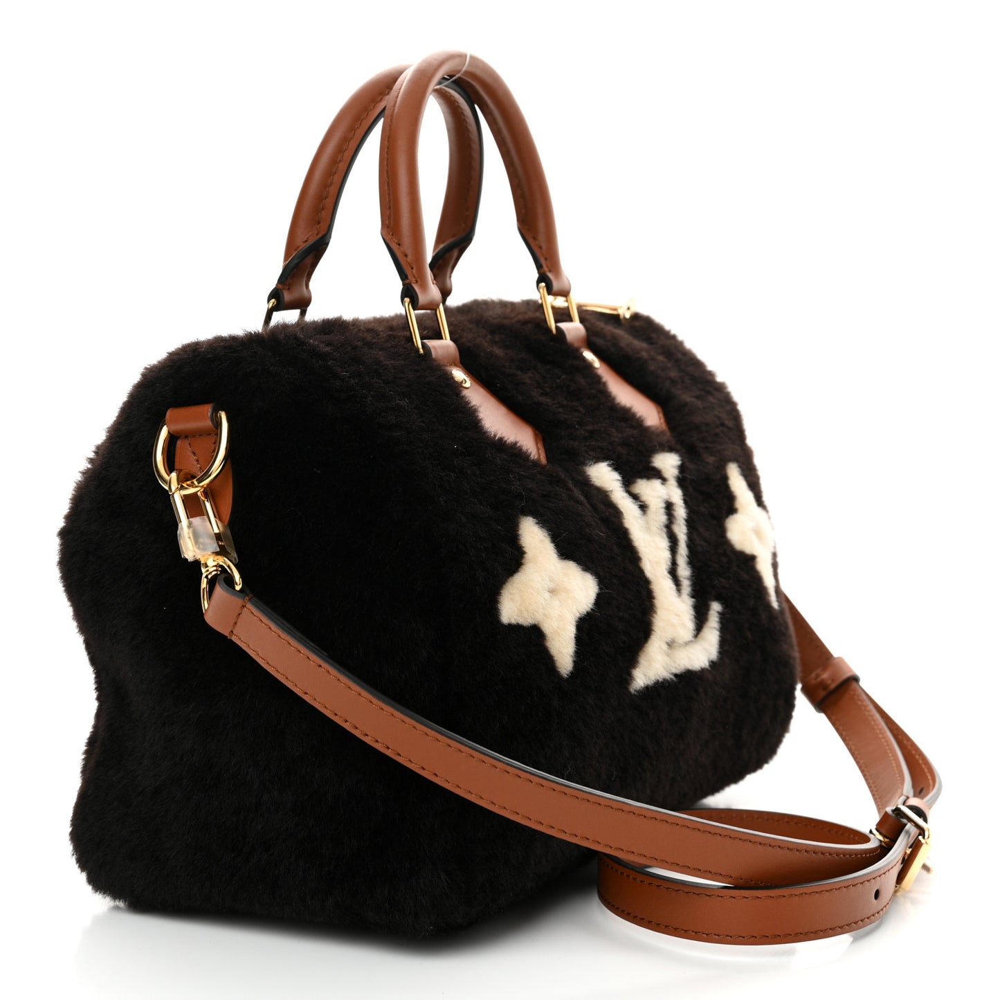 Shearling Monogram LV Ski Cozygram Speedy Bandouliere 25 Chocolate Cream