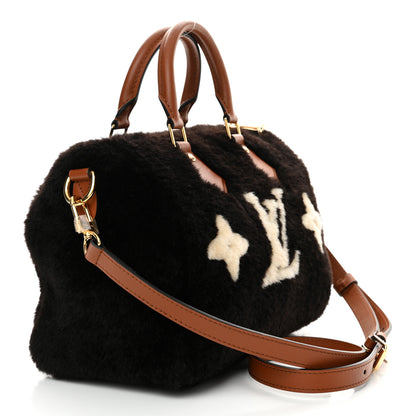Louis Vuitton Shearling Monogram LV Ski Cozygram Speedy Bandouliere 25 Chocolate Cream 3 of 9