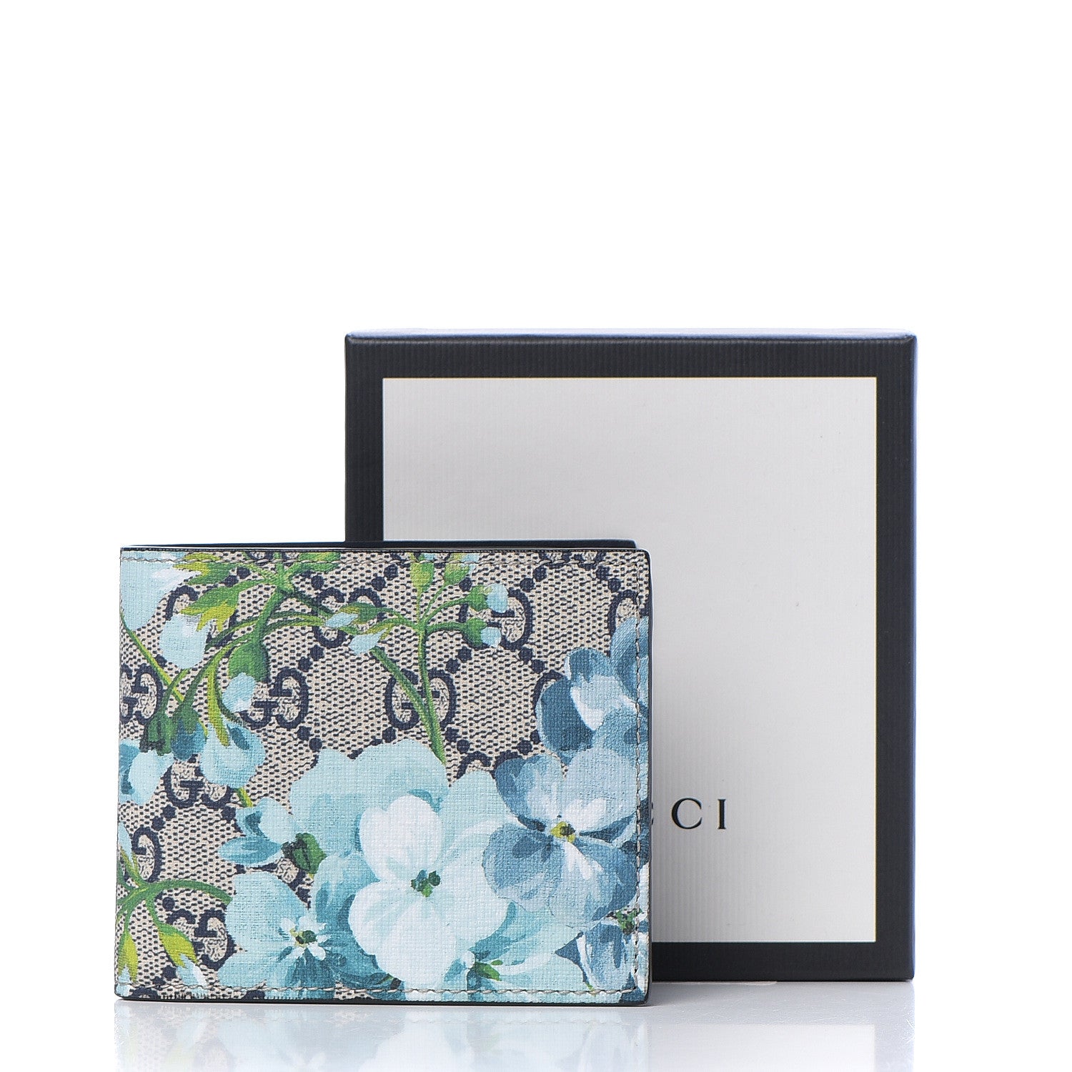 Gucci GG Supreme Monogram Blooms Bi-Fold Wallet Beige Blue Navy 7 of 7