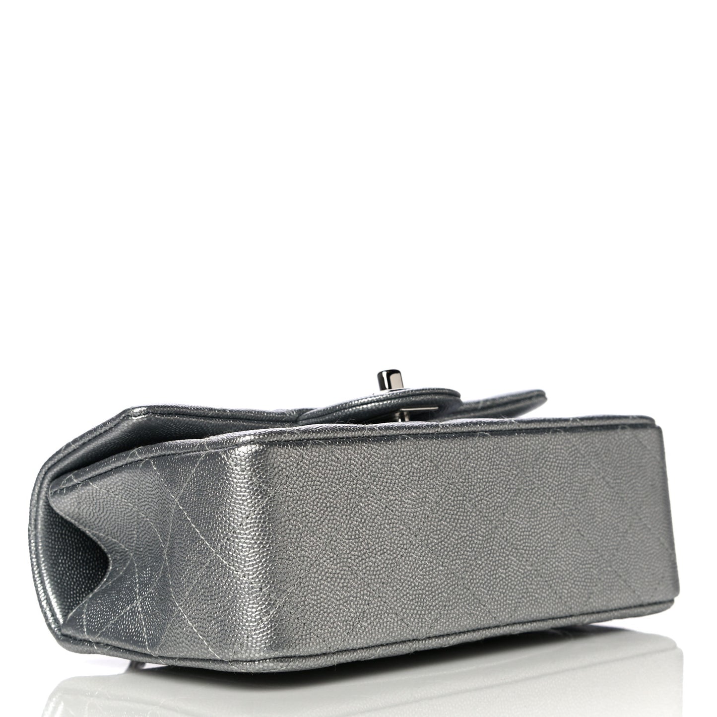 Metallic Caviar Quilted Mini Top Handle Rectangular Flap Silver