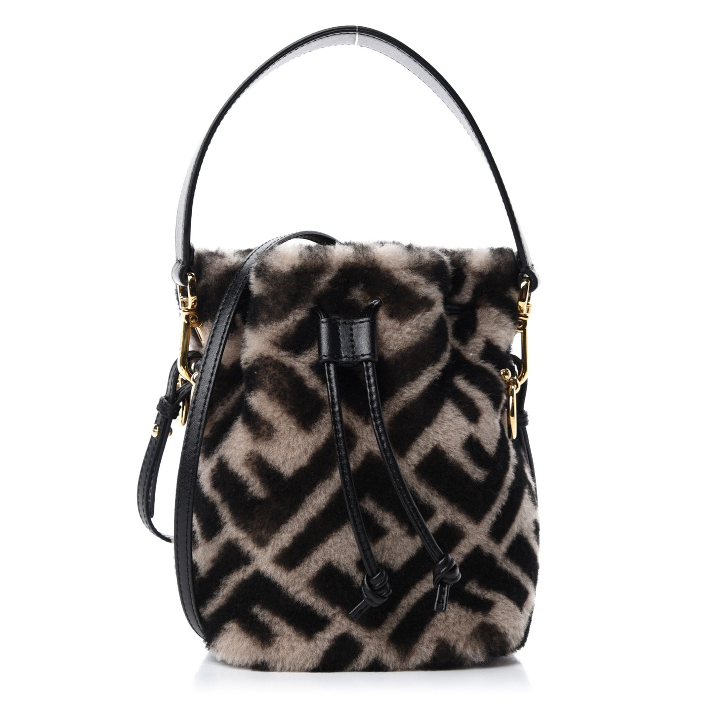 Shearling F is Macro FF 1974 Diagonal Mini Mon Tresor Bucket Bag Dove Black