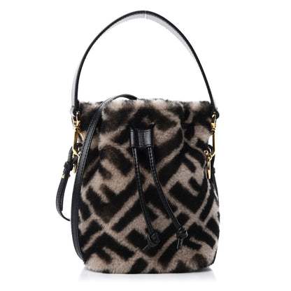 Fendi Shearling F is Macro FF 1974 Diagonal Mini Mon Tresor Bucket Bag Dove Black 1 of 11