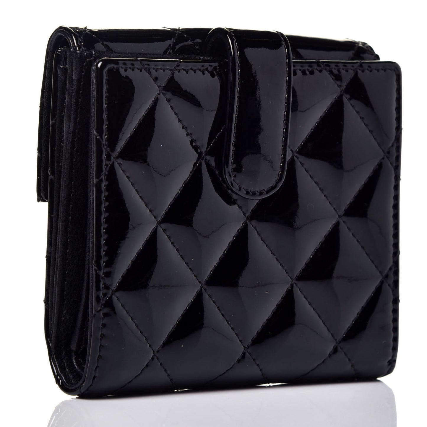 Patent Quilted Compact French Flap Wallet Black