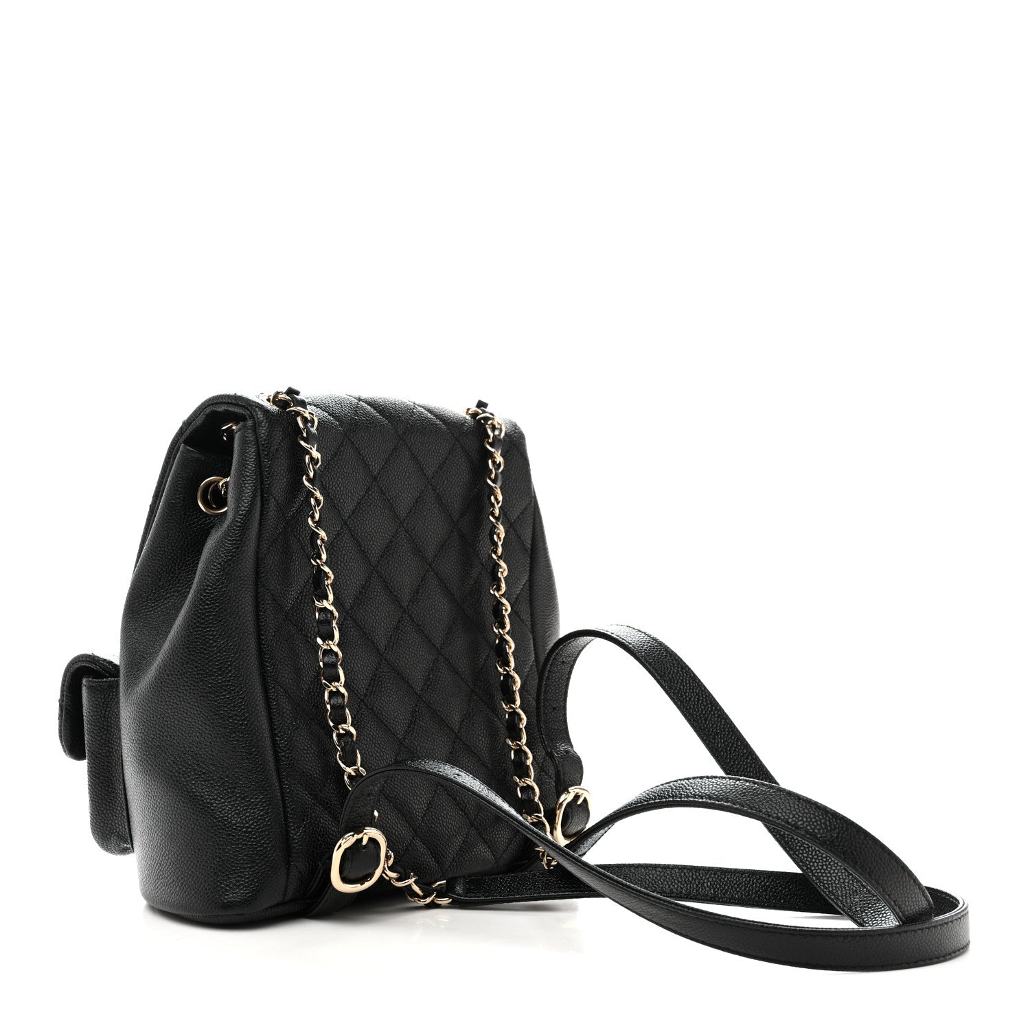 Chanel Shiny Caviar Quilted Medium Duma Pockets Drawstring Backpack Black 3 of 10