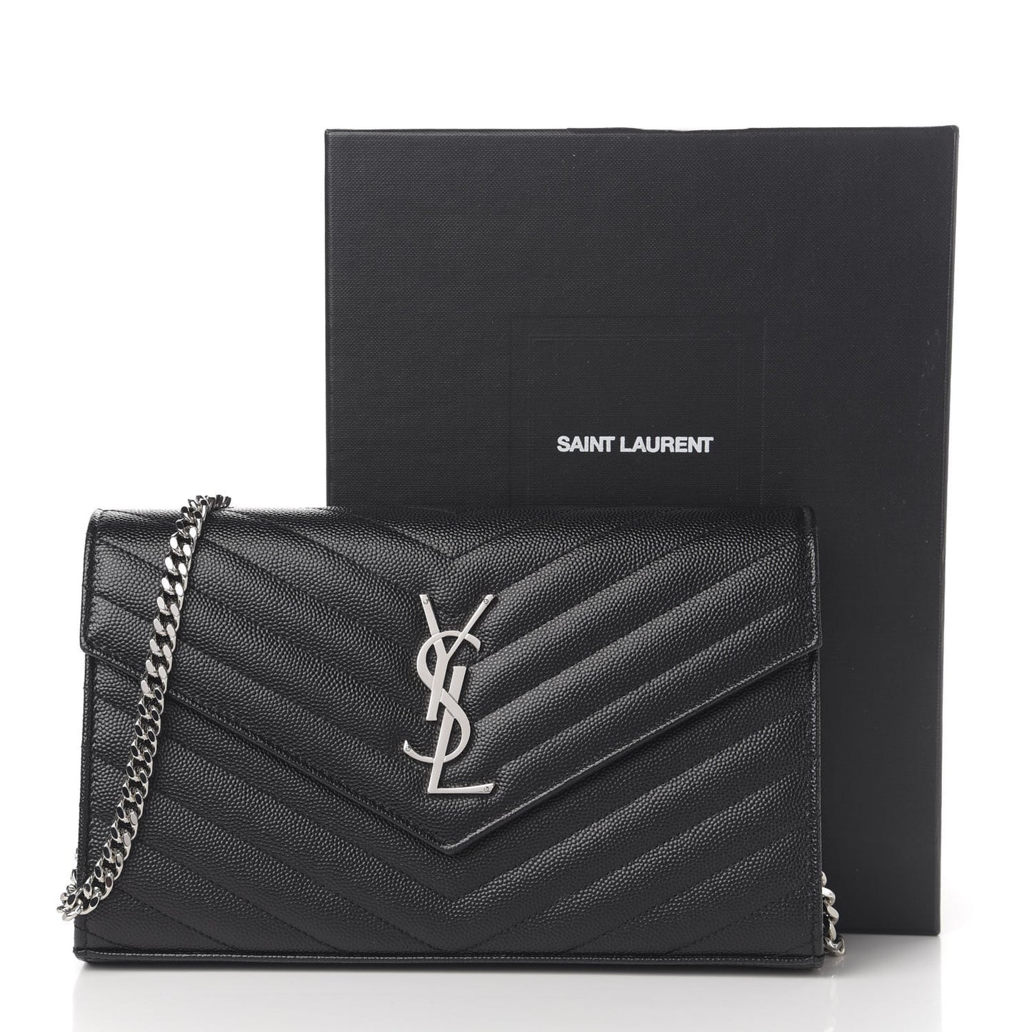 Grain De Poudre Matelasse Chevron Monogram Chain Wallet Black