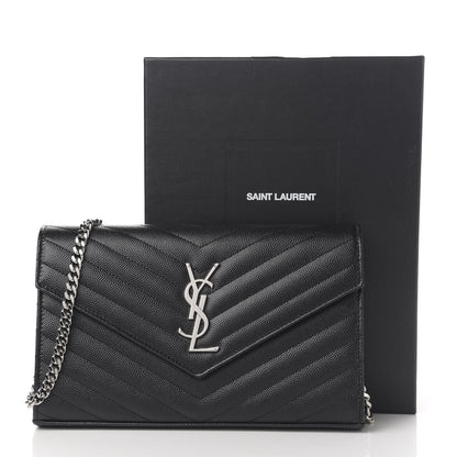 Saint Laurent Grain De Poudre Matelasse Chevron Monogram Chain Wallet Black 9 of 9