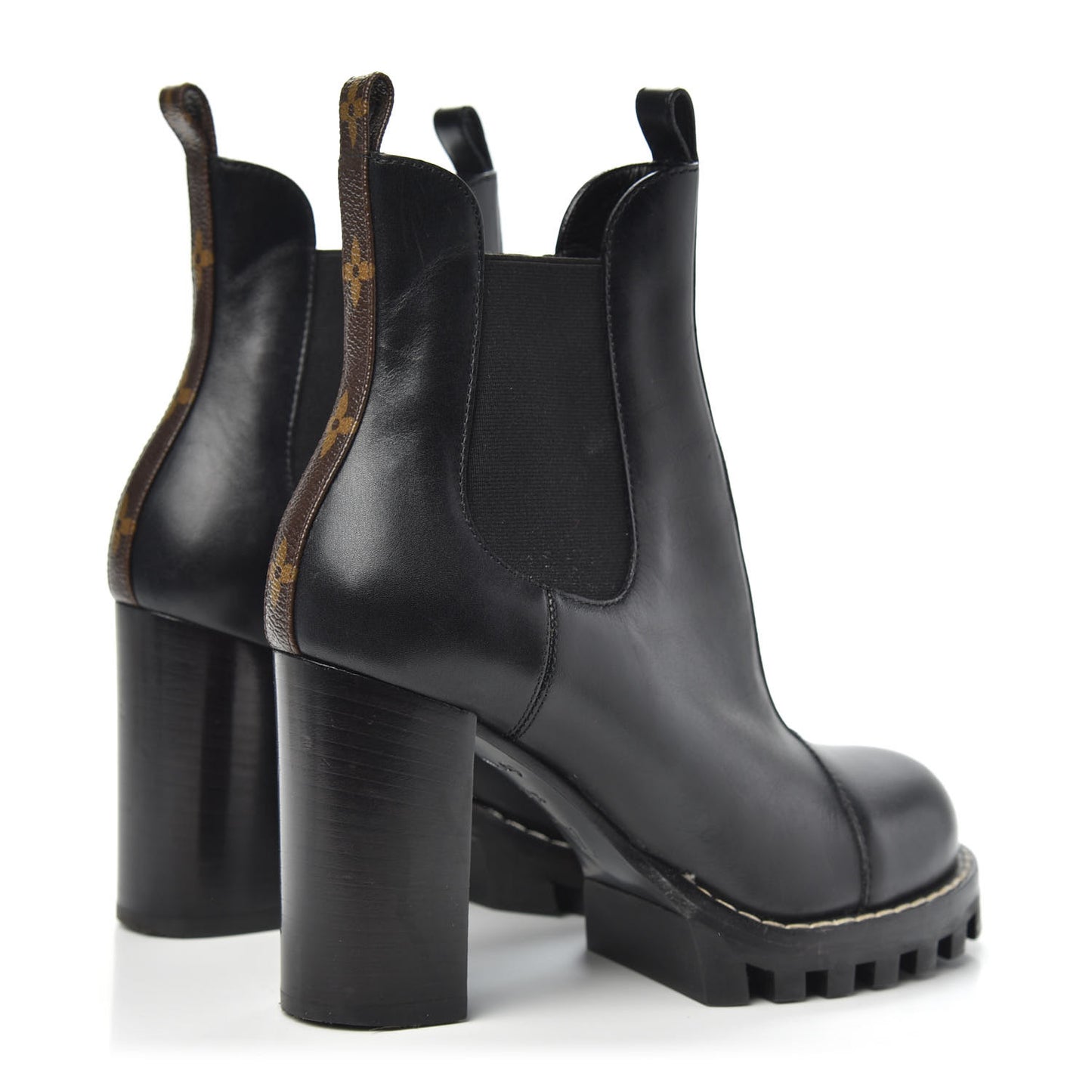 Calfskin Monogram Uniformes Chelsea Lug Sole 80mm Ankle Boots 37.5 Black