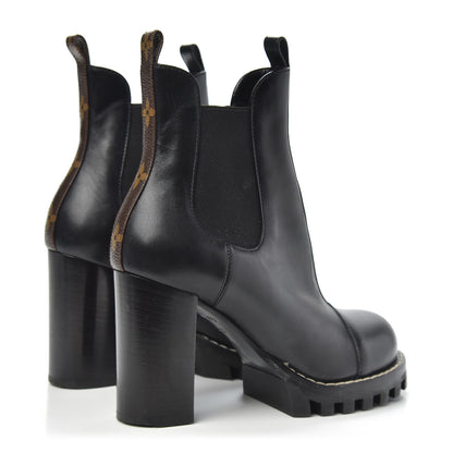 Louis Vuitton Calfskin Monogram Uniformes Chelsea Lug Sole 80mm Ankle Boots 37.5 Black 4 of 7