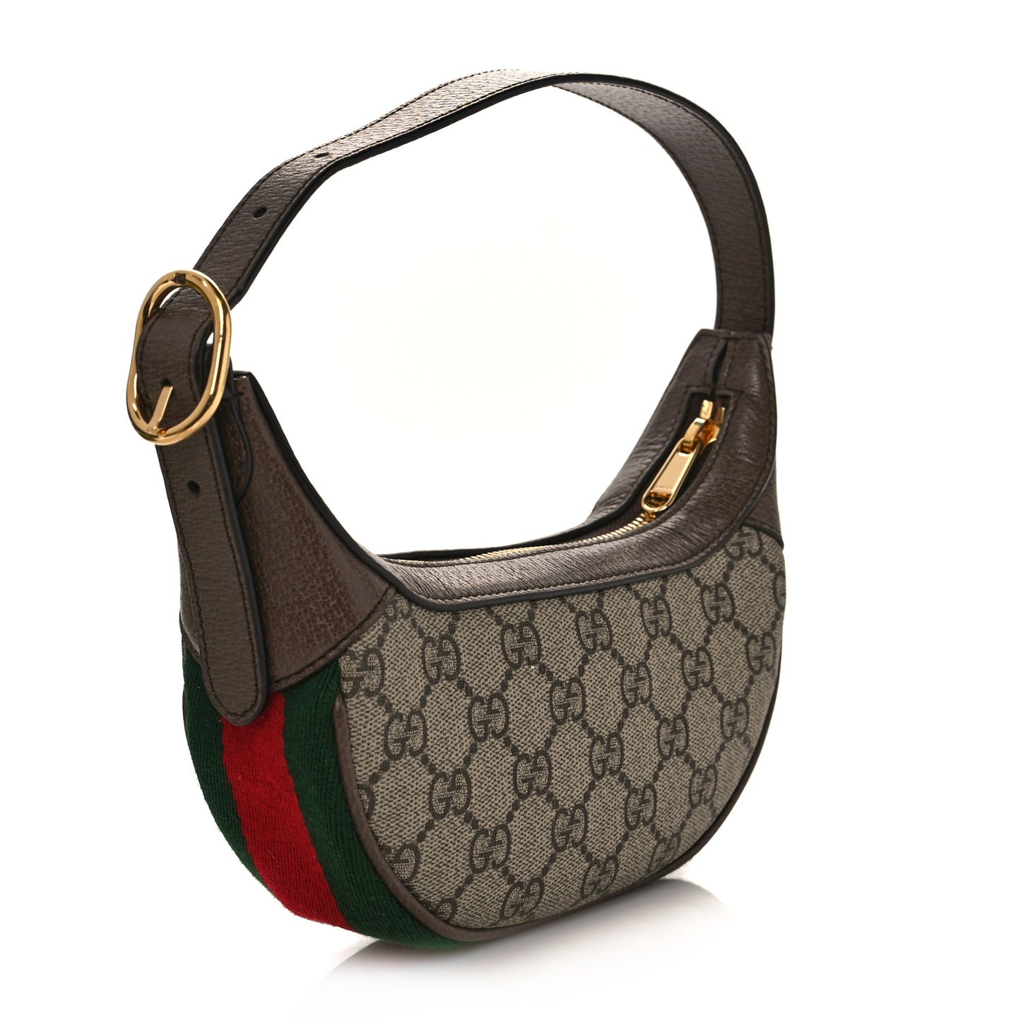 GG Supreme Monogram Textured Calfskin Web Mini Ophidia Half Moon Hobo Beige Ebony New Acero