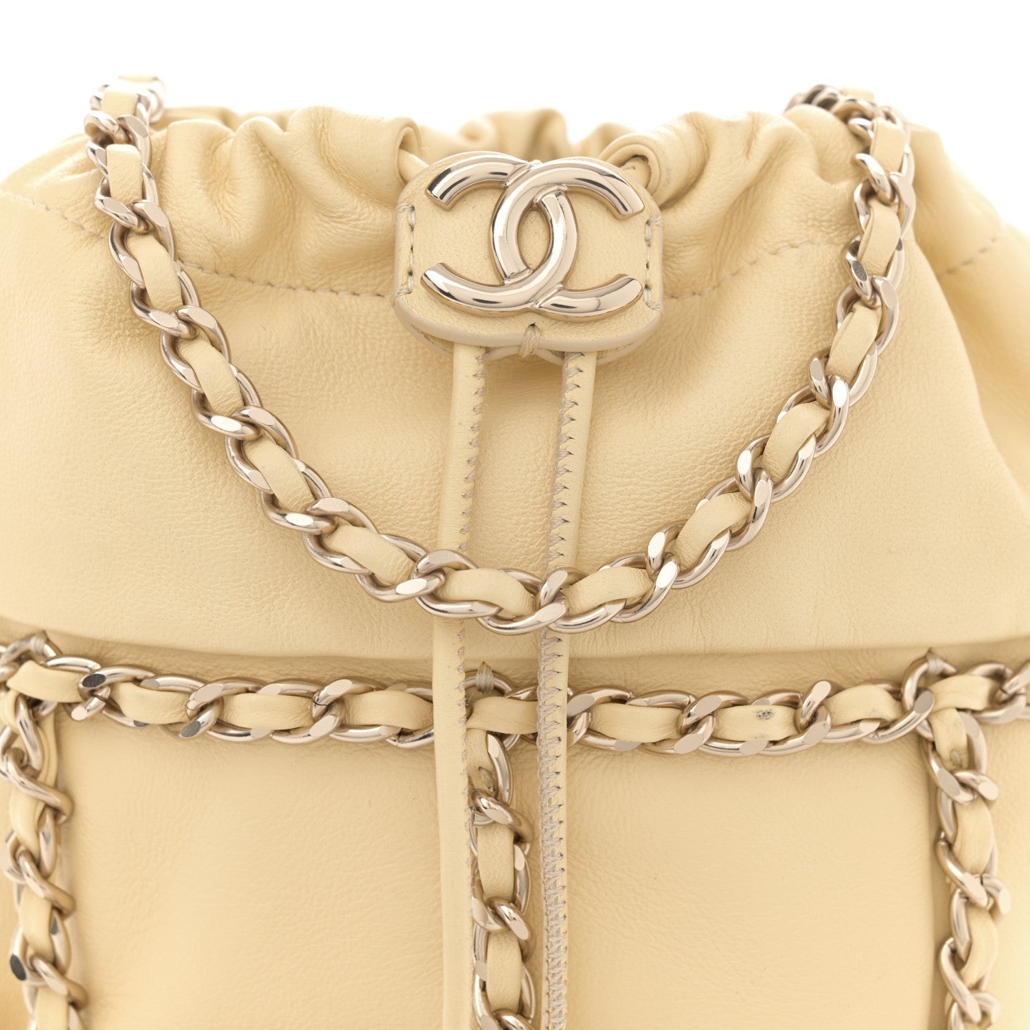 Chanel Lambskin Bucket Chain Drawstring Bag Yellow 8 of 11
