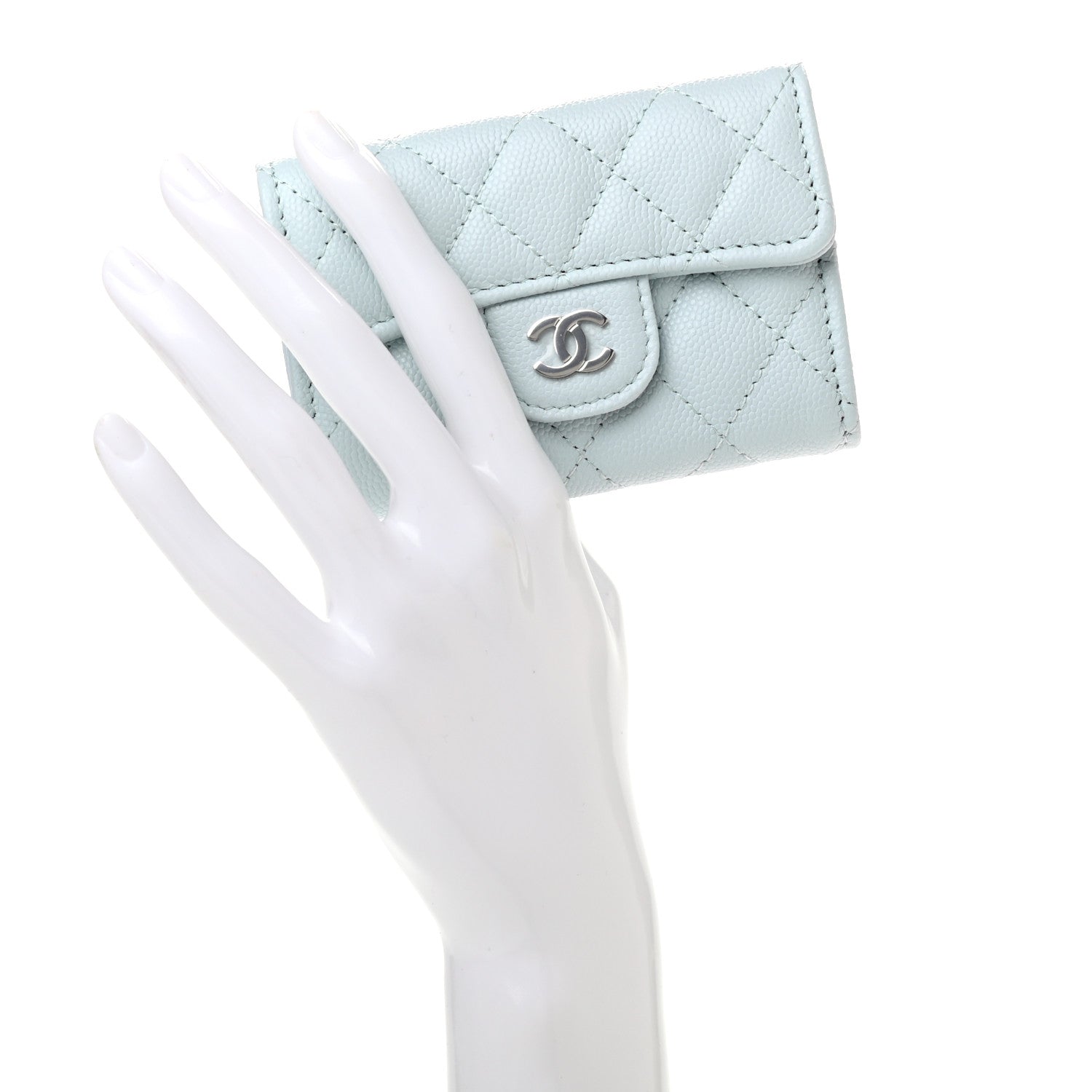 Chanel Caviar Quilted Classic 4 Key Holder Wallet Light Blue 2 of 8