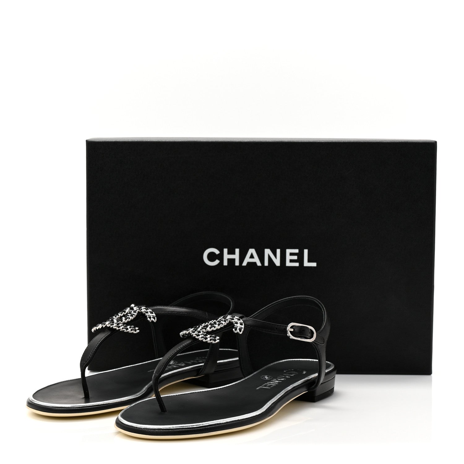 Chanel Lambskin CC Chain Thong Sandals 35.5 Black 10 of 10