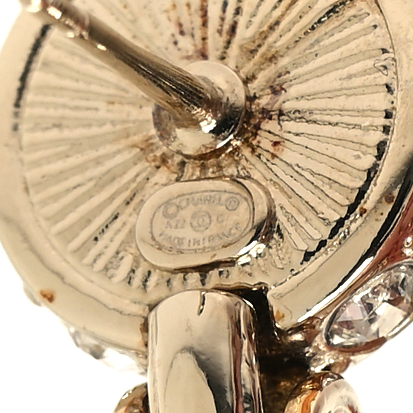 Chanel Crystal Pearl CC Round Drop Earrings Gold 4 of 4