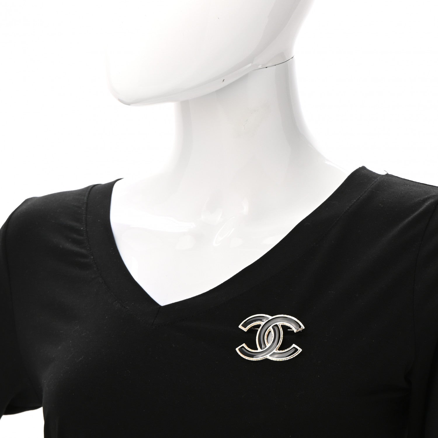 Chanel Metal Enamel CC Brooch Black Light Gold 2 of 5