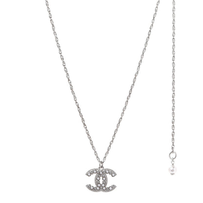 Chanel Pearl Crystal CC Pendant Necklace Silver 1 of 6