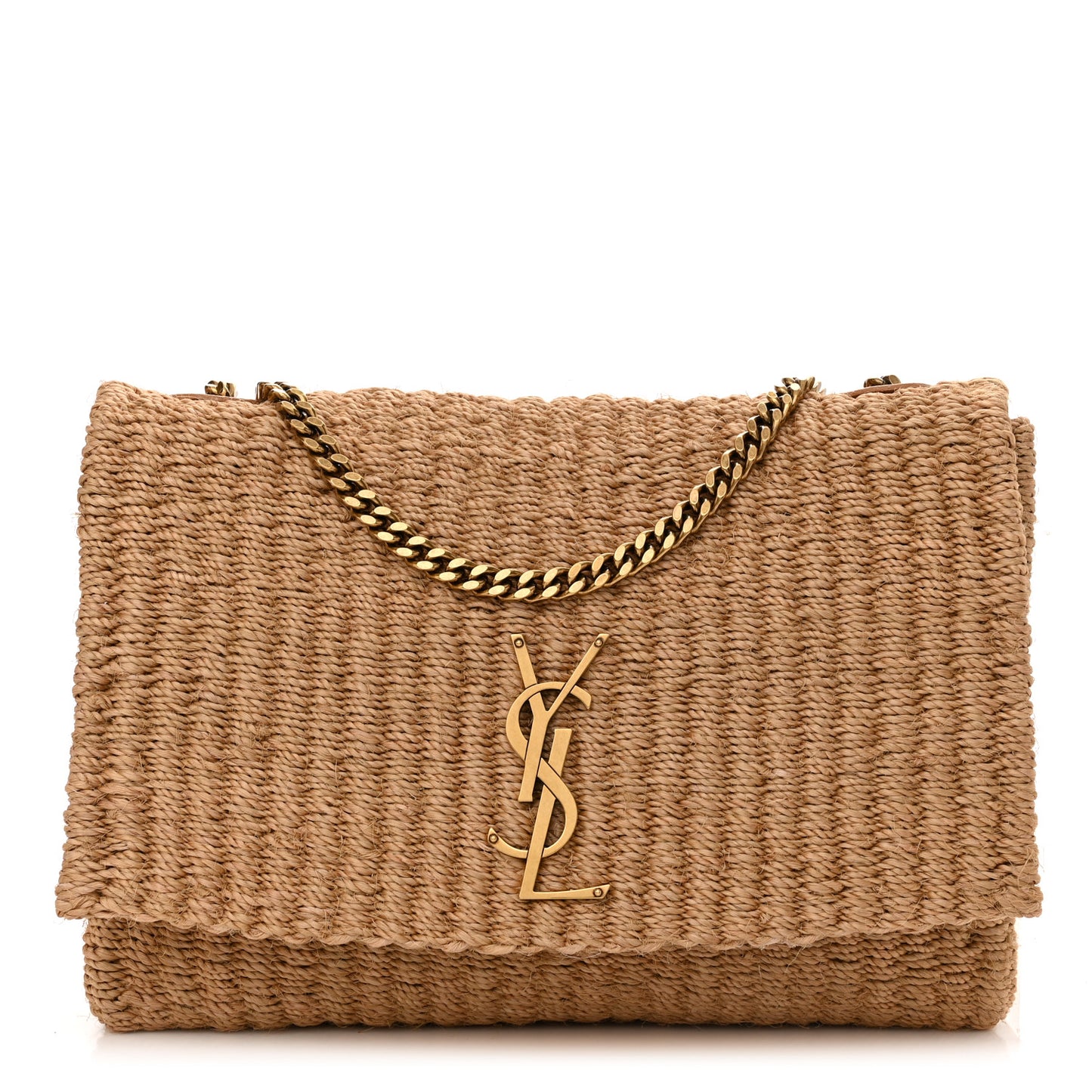 Raffia Medium Monogram Kate Satchel Natural
